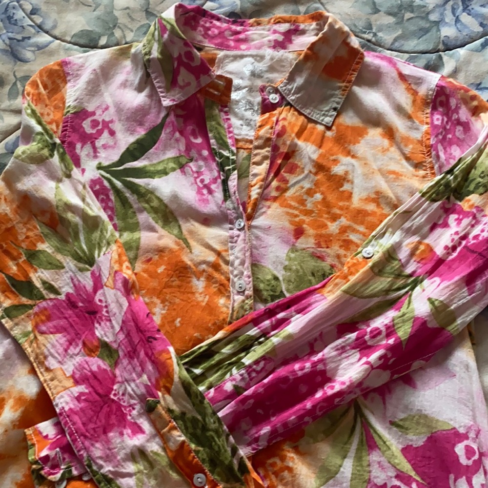 Tropical floral light weight long sleeve shirt